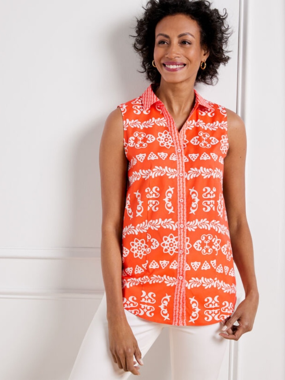 TALBOTS SLEEVELESS NON-IRON PERFECT SHIRT - DAINTY TILE SIZE 20W EUC